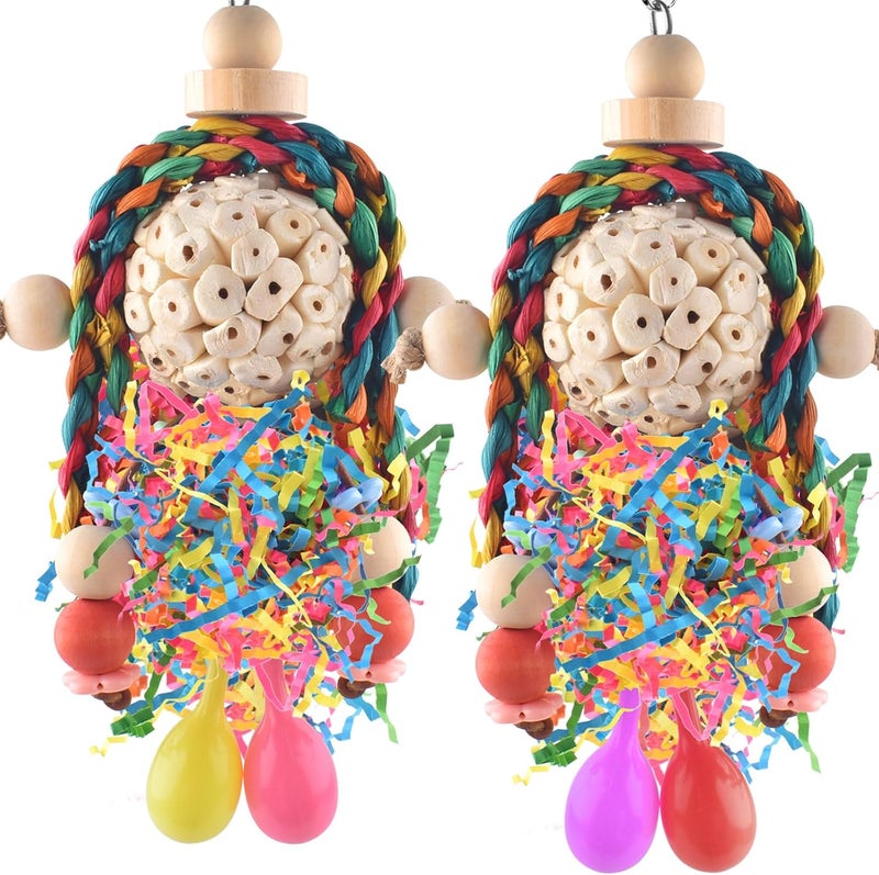 Bissap Conure Toys, 2PCS Bird Parrot Foraging Shredder Hanging Toys Sola Balls with Sand Hammer for Small Parrots Parakeets Conures Cockatiels Love Birds Cage Toy - Image 1